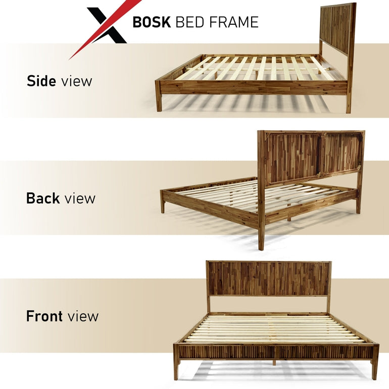 Megsu Bosk Acacia Wood Bed Frame with Headboard