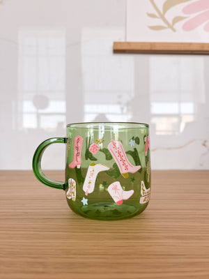 12oz Green Borosilicate Glass Mug – Cowgirl