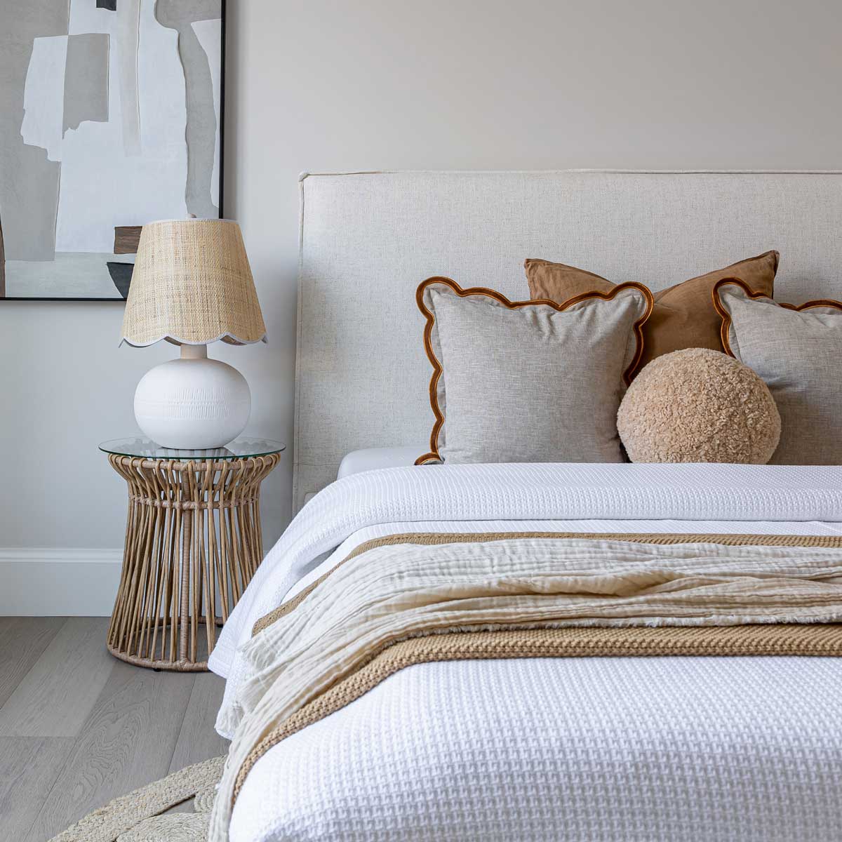 Watkins Platform Tall Headboard Upholstered Storage Bed - Cream