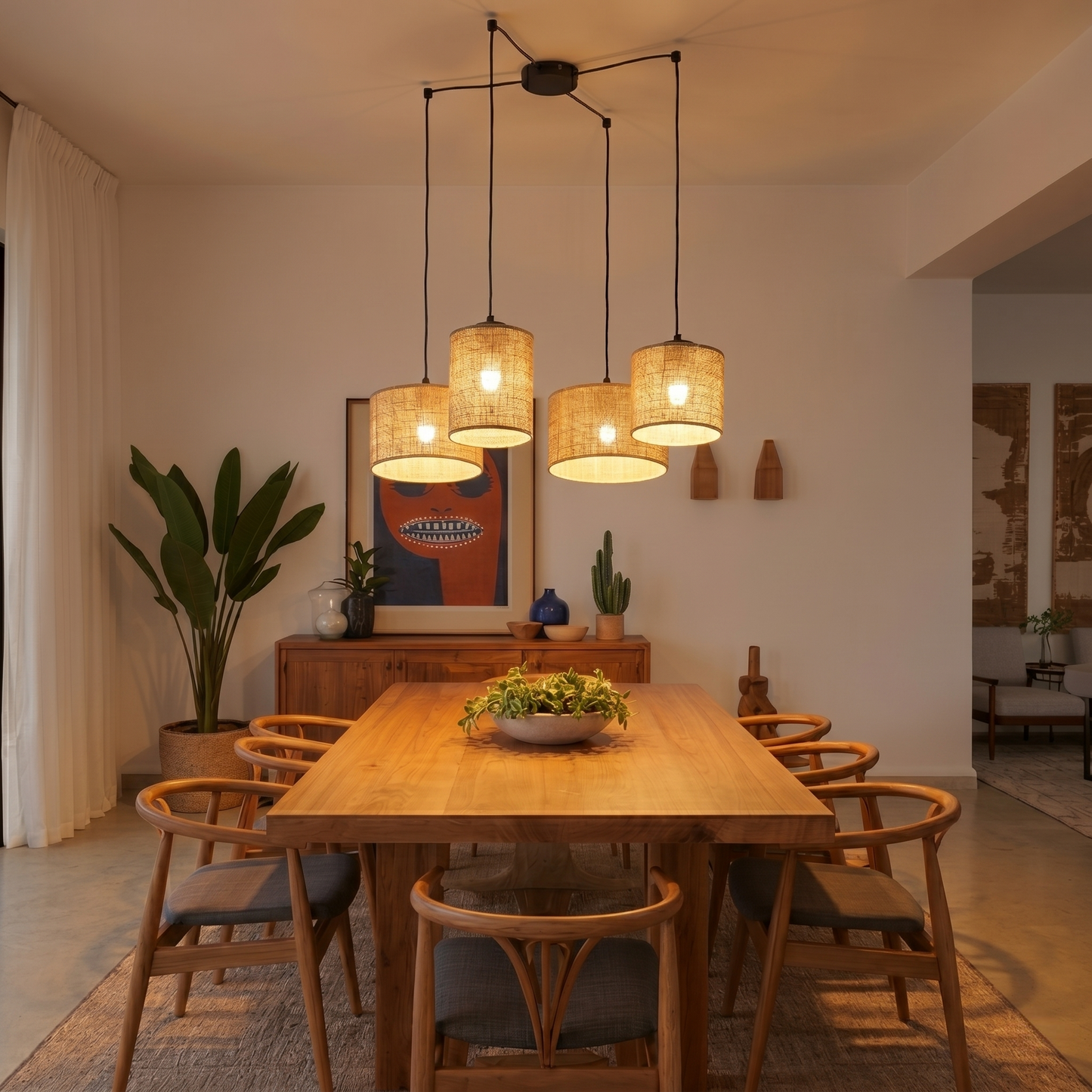 JUTE 4-Light Adjustable Pendant Light for Kitchen Island & Dining Table