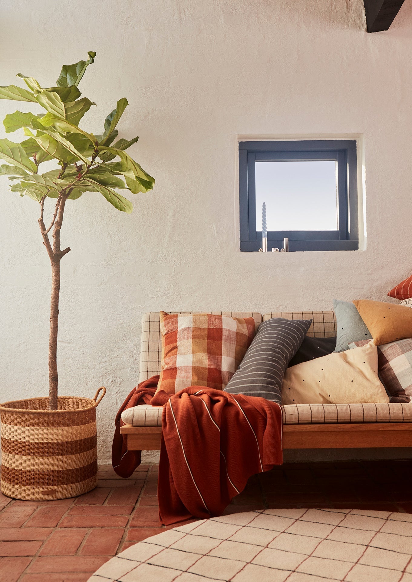 Kyoto Checker Cushion - Dark Sienna