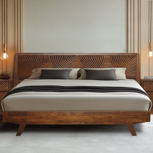 Acacia Harmony Solid Wood Platform Bed Frame with Headboard