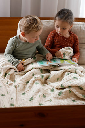 Organic Cotton Muslin Blanket, 4 Layers, Twin Size (60 X 74) - Fern