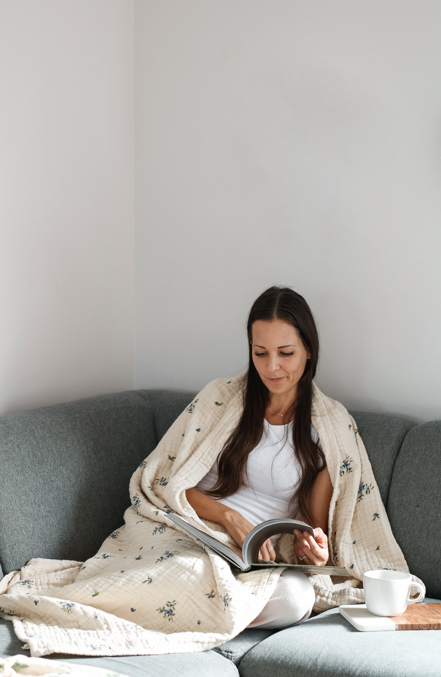 Organic Cotton Muslin Blanket, 4 Layers, Twin Size (60 X 74) - Blueberry