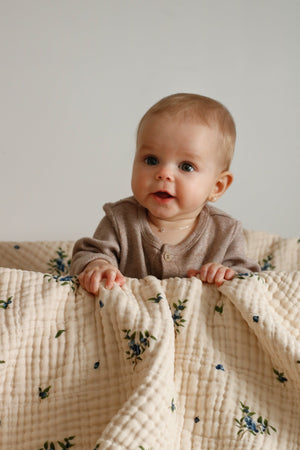 Organic Cotton Muslin Baby Blanket, 4 Layers, Crib Size (47 X 47) - Blueberry