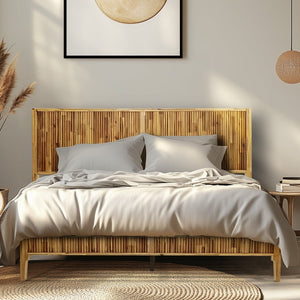 Megsu Bosk Acacia Wood Bed Frame with Headboard