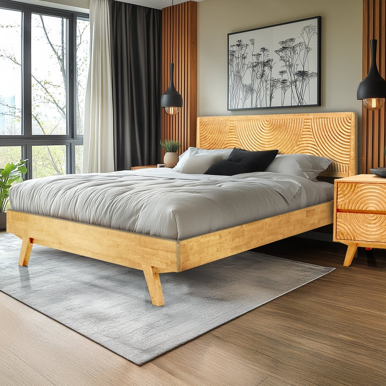 Acacia Harmony Solid Wood Platform Bed Frame with Headboard