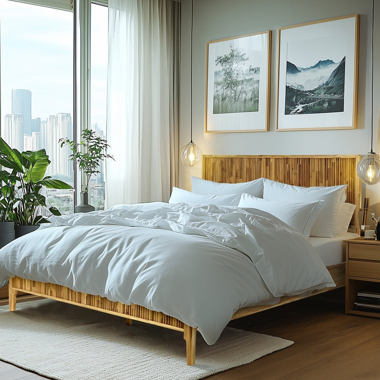 Megsu Bosk Acacia Wood Bed Frame with Headboard