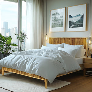Megsu Bosk Acacia Wood Bed Frame with Headboard