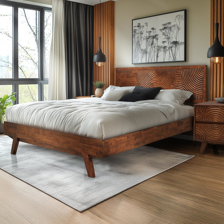 Acacia Harmony Solid Wood Platform Bed Frame with Headboard