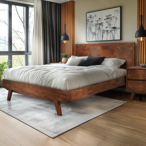 Acacia Harmony Solid Wood Platform Bed Frame with Headboard