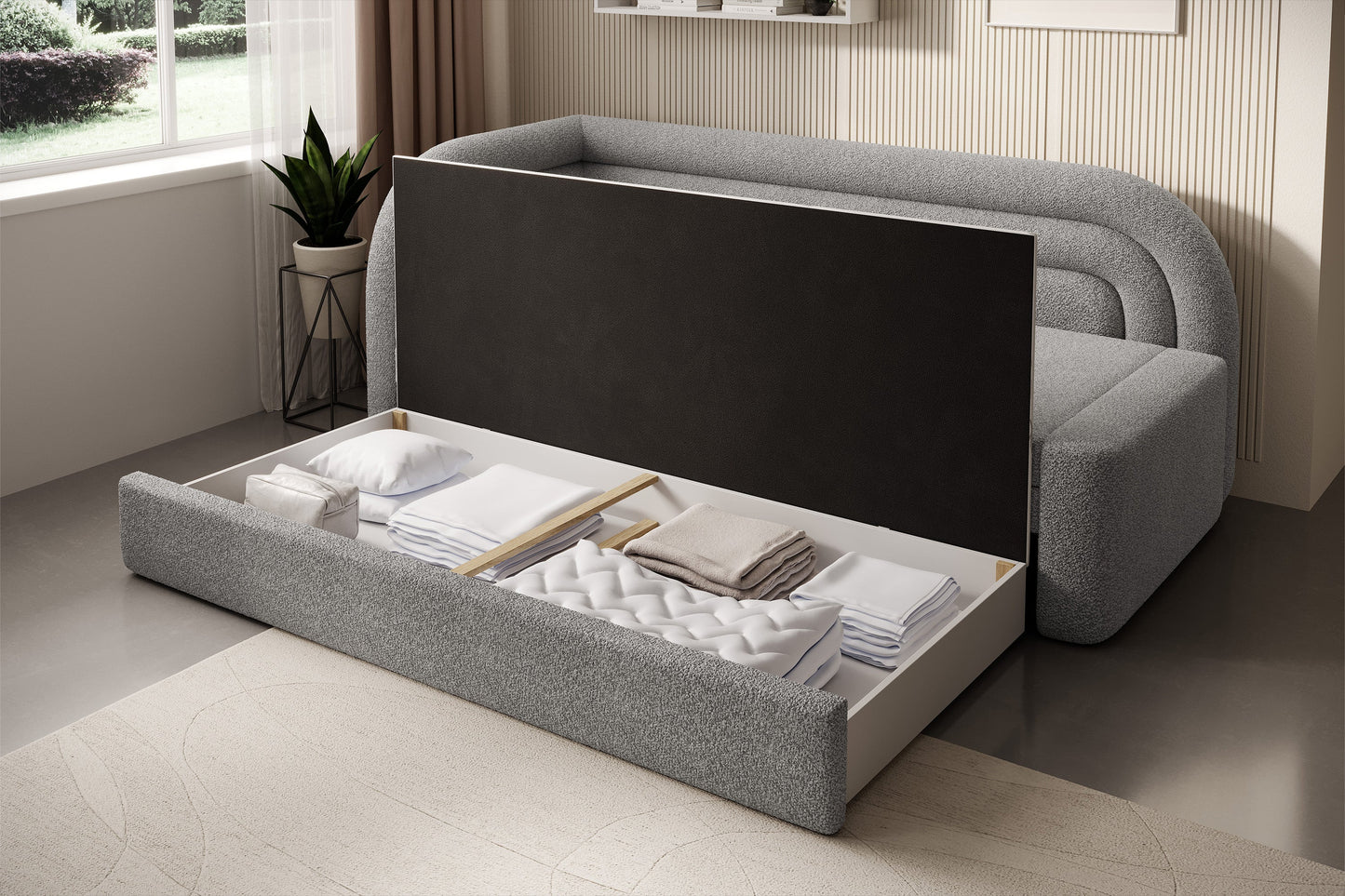 Fabillo Storage Sleeper Sofa - Light Grey