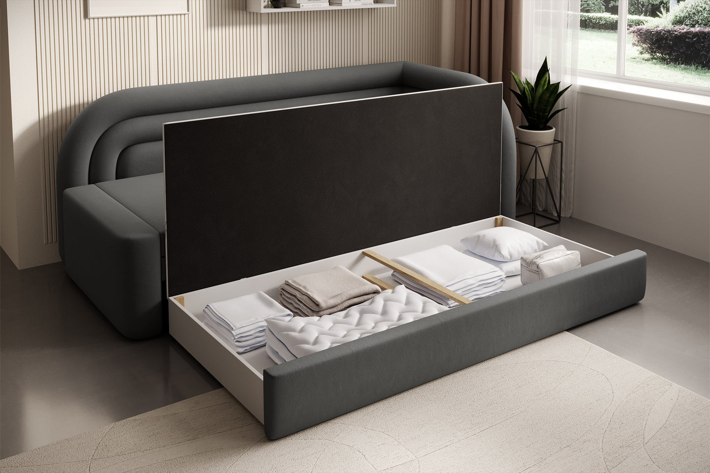 Fabillo Storage Sleeper Sofa - Dark Grey