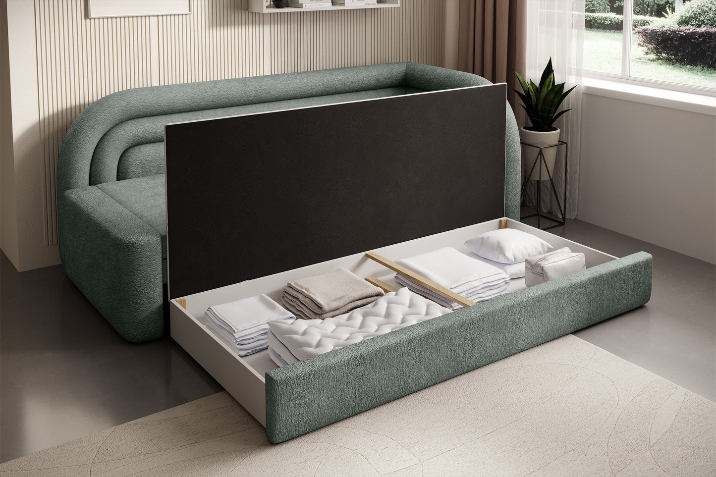 Fabillo Storage Sleeper Sofa - Moss Green