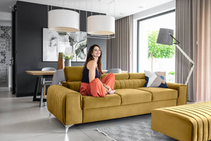 Laurence 3 Seater Velvet Sleeper Sofa - Mustard