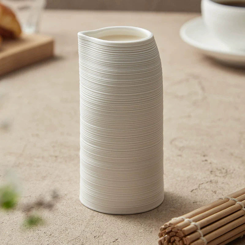 Minimalist Textured Ceramic Cup – 245ml White Modern Drinkware-3
