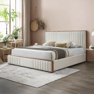 Mahi Upholstered Platform Bed - Beige/Walnut