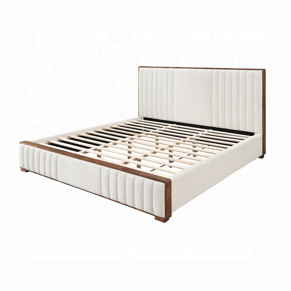 Mahi Upholstered Platform Bed - Beige/Walnut