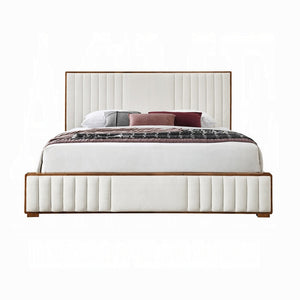 Mahi Upholstered Platform Bed - Beige/Walnut