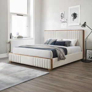 Mahi Upholstered Platform Bed - Beige/Walnut