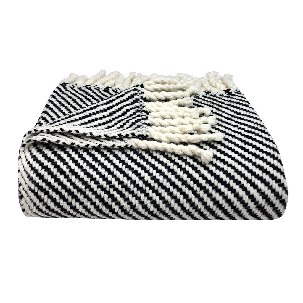 Chunky Black Stripe Alpaca Throw-0