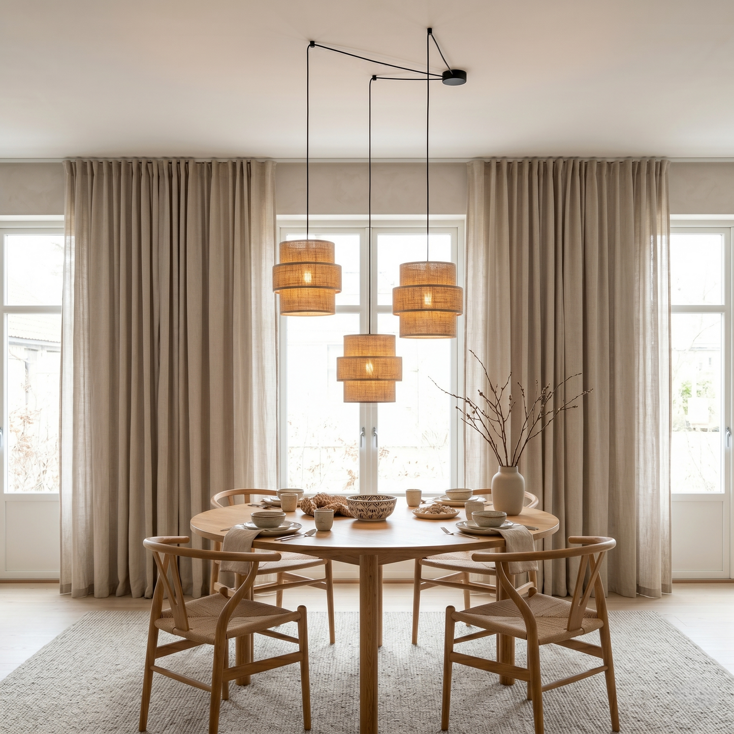 CALISTO JUTE 3-Light Suspension Pendant for Dining Tables, Stairwells & High Ceilings