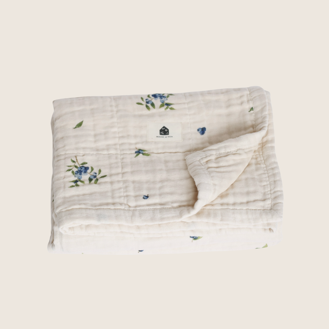 Organic Cotton Muslin Baby Blanket, 4 Layers, Crib Size (47 X 47) - Blueberry