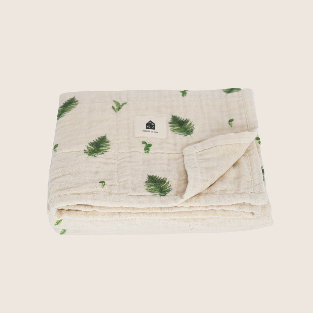 Organic Cotton Muslin Baby Blanket, 4 Layers, Crib Size (47 X 47) - Fern