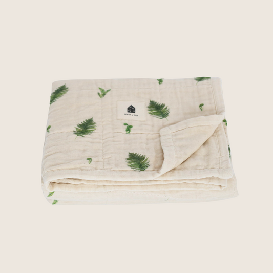 Organic Cotton Muslin Baby Blanket, 4 Layers, Crib Size (47 X 47) - Fern