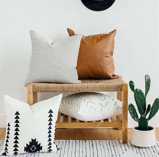 Set of 4 | Faux Leather & Cotton Accent Pillow Covers