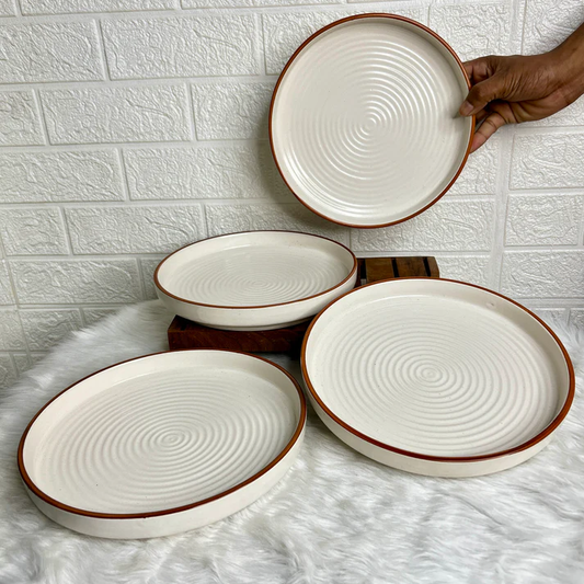 Ceramic Serving Plate | Ribbed Glossy White, Modern 9-Inch Design