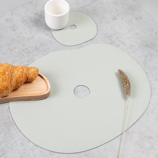Natural Leather Placemat & Coaster | Grey Blue