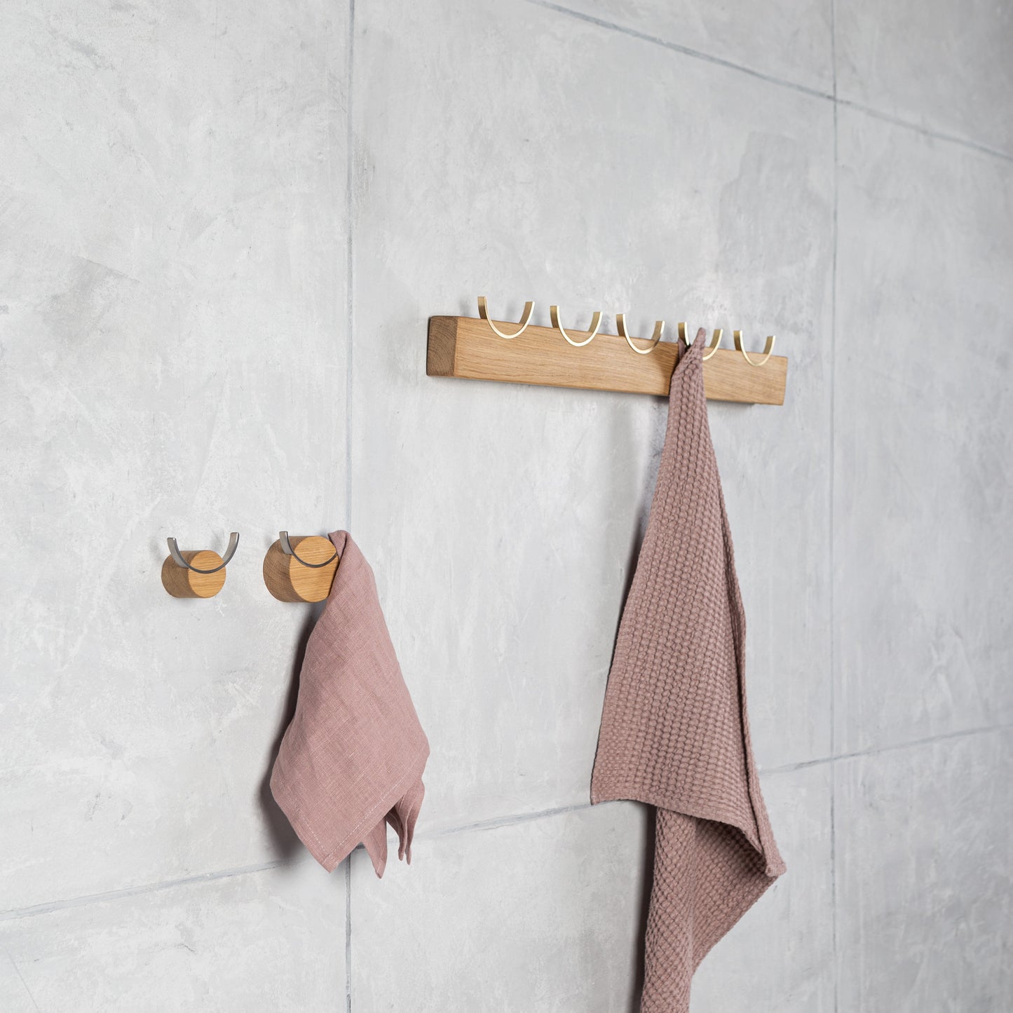 Wooden Coat Rack with Brass, Steel, or Black Painted Steel Hooks