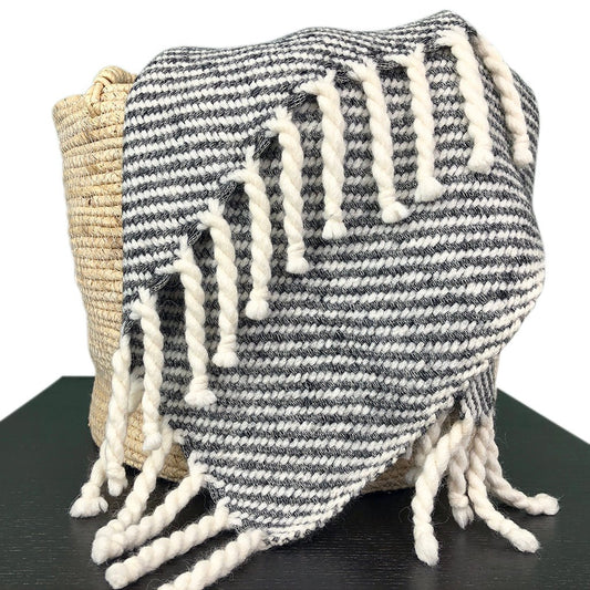 Handmade Chunky Black Stripe Alpaca Throw - Roome Collective
