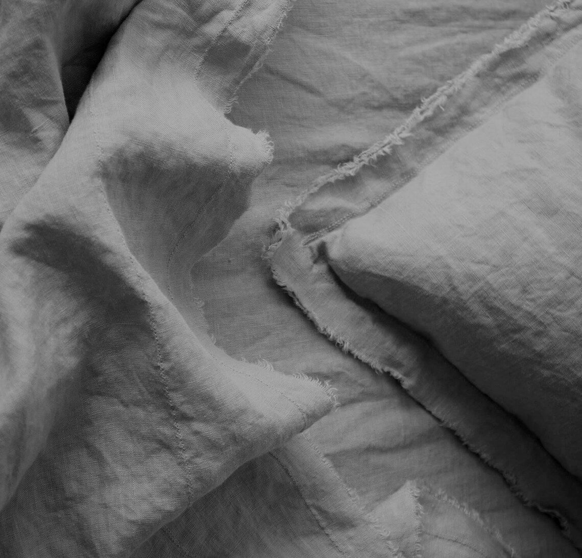 Raw Edged Light Grey - 100% Pure Linen | Linen Cotton Mix | 3 Piece Duvet Cover Set | 4 Piece Sheet Set | Handmade | Pre-washed | Soft-1