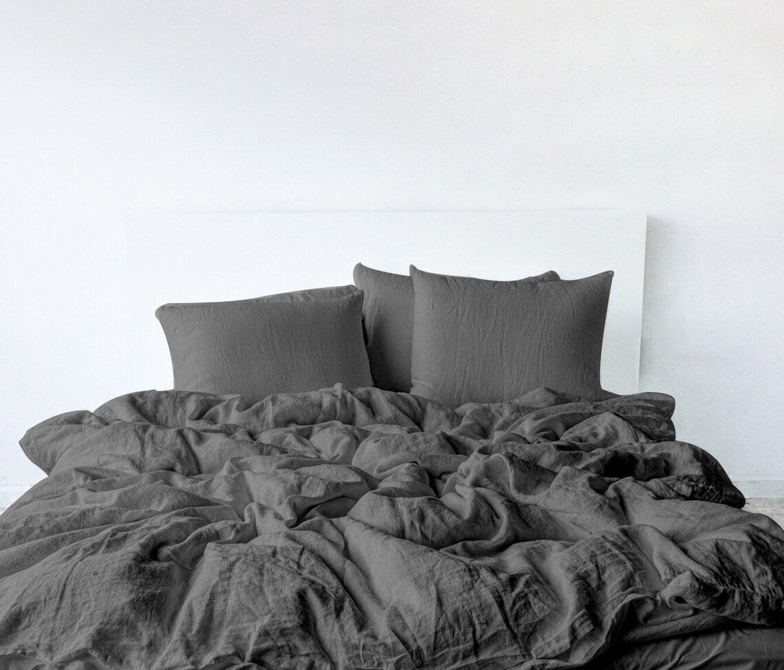 Raw Edged Light Grey - 100% Pure Linen | Linen Cotton Mix | 3 Piece Duvet Cover Set | 4 Piece Sheet Set | Handmade | Pre-washed | Soft-3