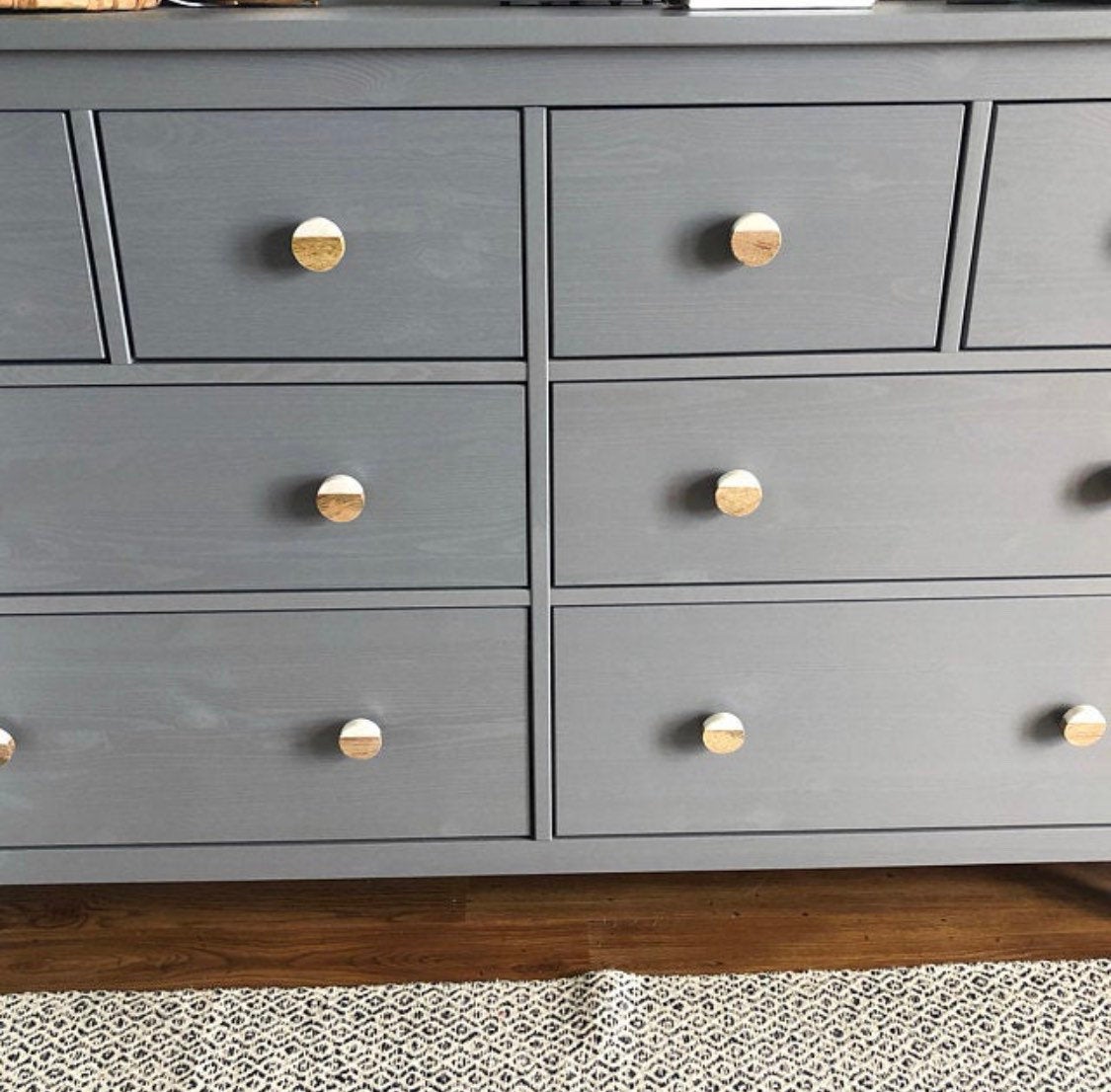 Handmade White Stone and Wood Cabinet Knobs