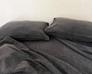 CharcoalBlack - Stone Washed | Antiqued | Ultra Soft | 100% Pure Linen | Linen Cotton Mix | 3 Piece Duvet Set | 4 Piece Sheet Set | Handmade-0