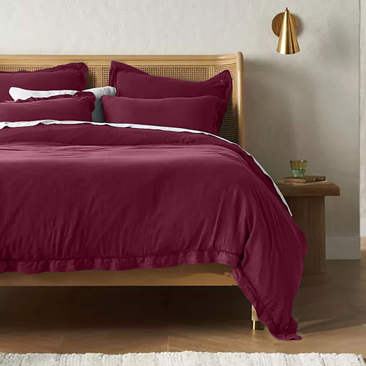 Embroidered Edge Berry 100% Pure Linen | Linen Cotton Mix | 3 Piece Duvet Cover Set | 4 Piece Sheet Set | Handmade | Pre-washed | Soft-0