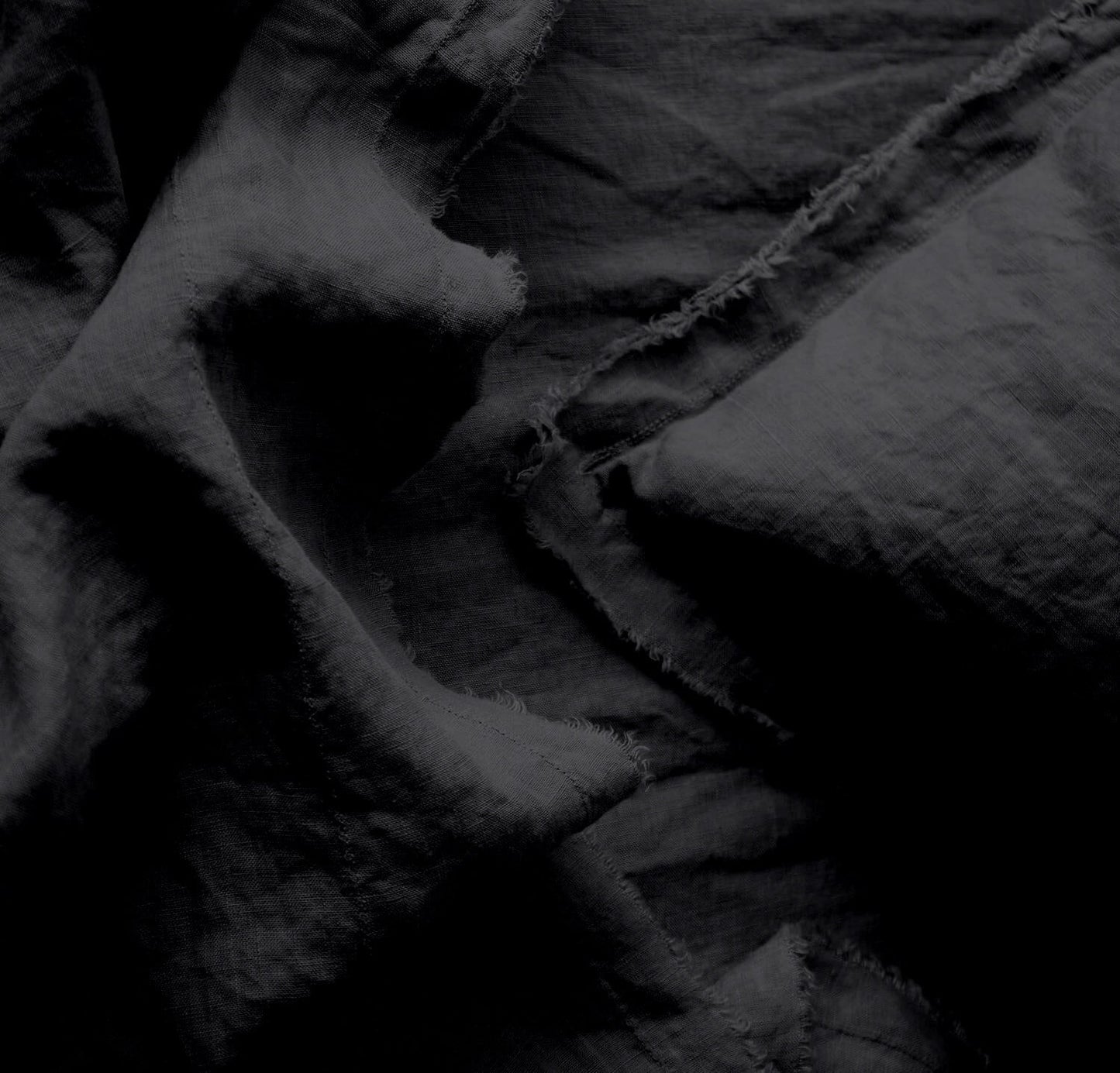 Raw Edged Pure Black - 100% Pure Linen | Linen Cotton Mix | 3 Piece Duvet Cover Set | 4 Piece Sheet Set | Handmade | Pre-washed | Soft-2