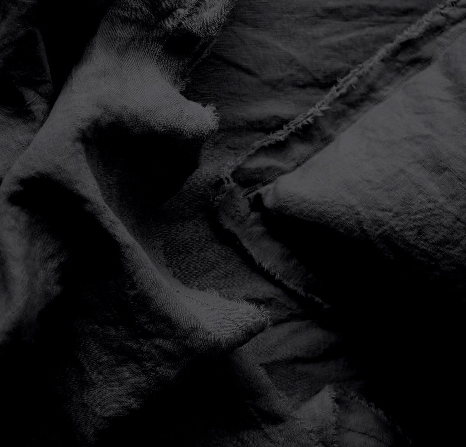 Raw Edged Pure Black - 100% Pure Linen | Linen Cotton Mix | 3 Piece Duvet Cover Set | 4 Piece Sheet Set | Handmade | Pre-washed | Soft-2