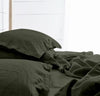 Handmade Raw Edged Moss Green - 100% Pure Linen | Linen Cotton Mix | 3 Piece Duvet Cover Set | 4 Piece Sheet Set