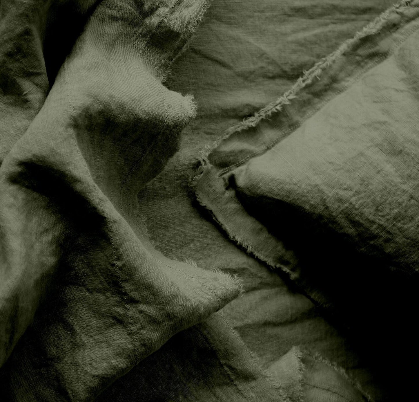 Raw Edged Moss Green - 100% Pure Linen | Linen Cotton Mix | 3 Piece Duvet Cover Set | 4 Piece Sheet Set | Handmade | Pre-washed | Soft-1