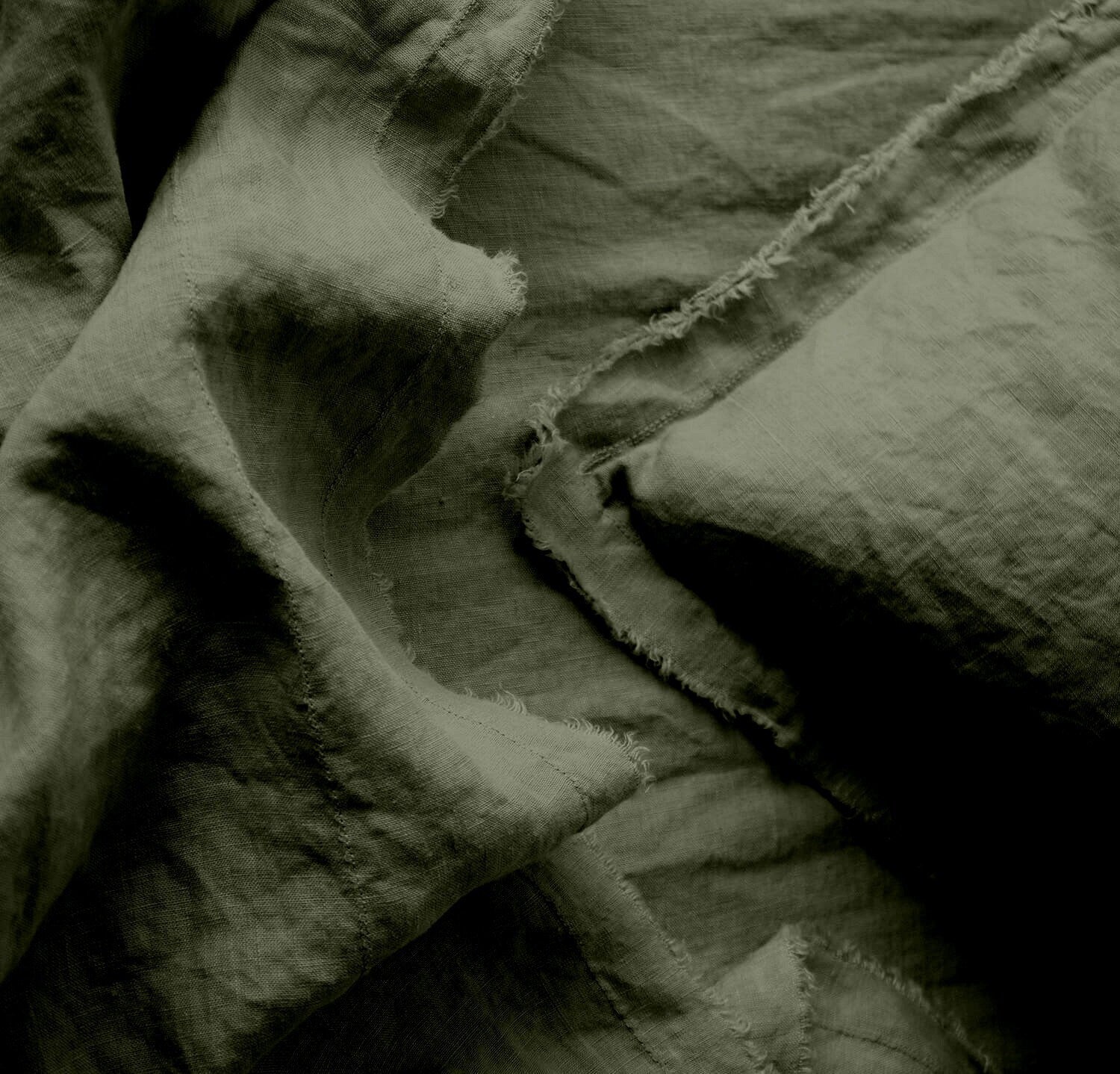 Raw Edged Moss Green - 100% Pure Linen | Linen Cotton Mix | 3 Piece Duvet Cover Set | 4 Piece Sheet Set | Handmade | Pre-washed | Soft-1