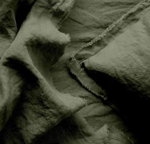 Raw Edged Moss Green - 100% Pure Linen | Linen Cotton Mix | 3 Piece Duvet Cover Set | 4 Piece Sheet Set | Handmade | Pre-washed | Soft-1