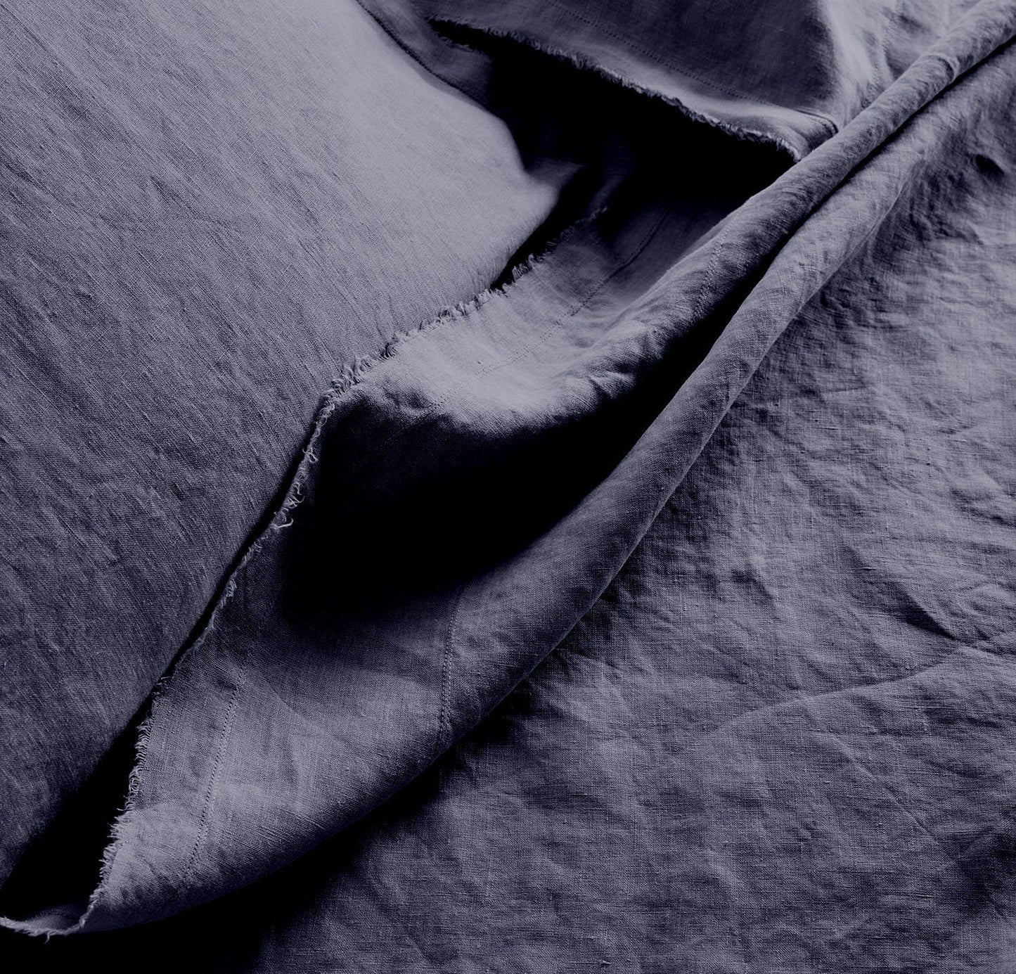 Raw Edged Charcoal Black - 100% Pure Linen | Linen Cotton Mix | 3 Piece Duvet Cover Set | 4 Piece Sheet Set | Handmade | Pre-washed | Soft-1