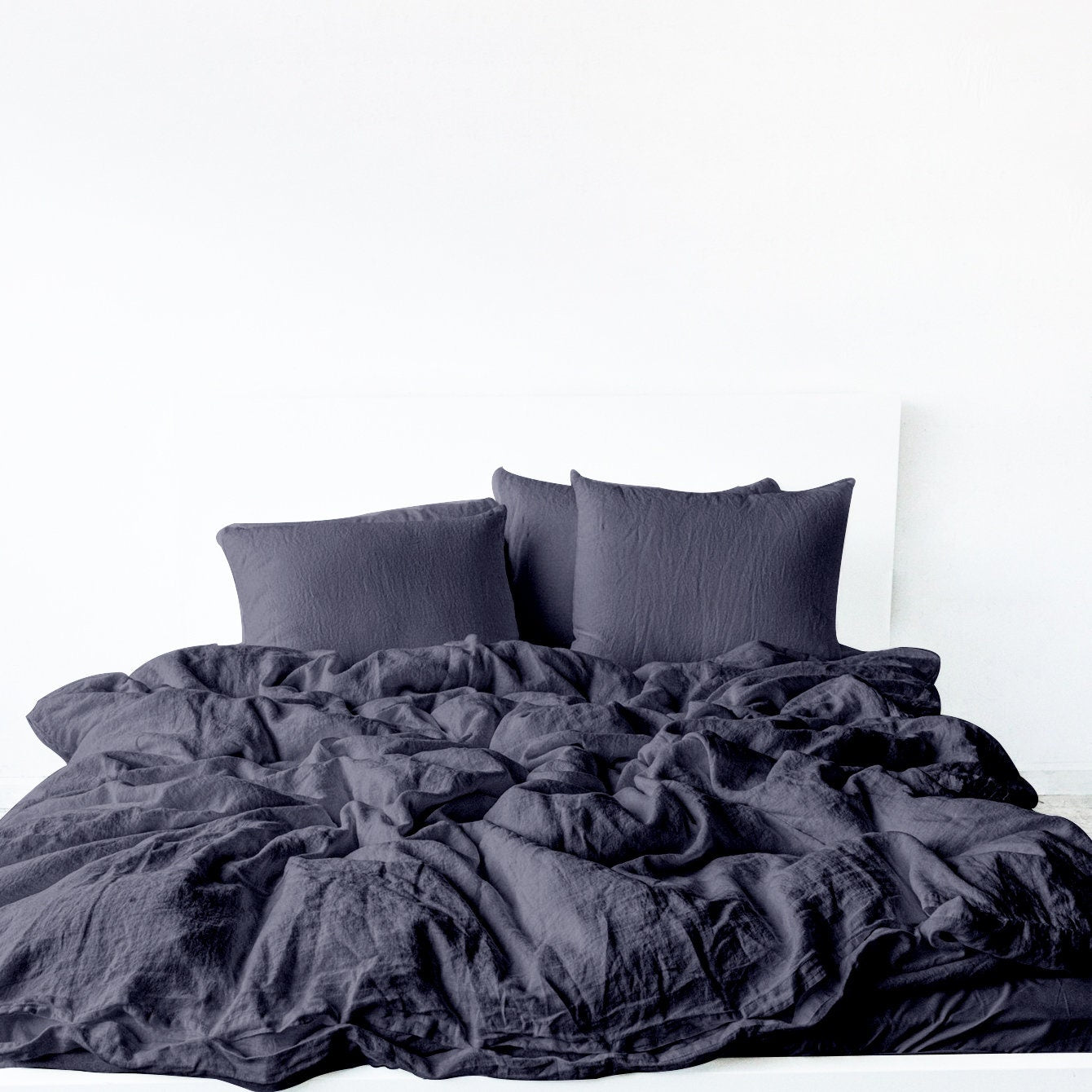 Raw Edged Charcoal Black - 100% Pure Linen | Linen Cotton Mix | 3 Piece Duvet Cover Set | 4 Piece Sheet Set | Handmade | Pre-washed | Soft-4