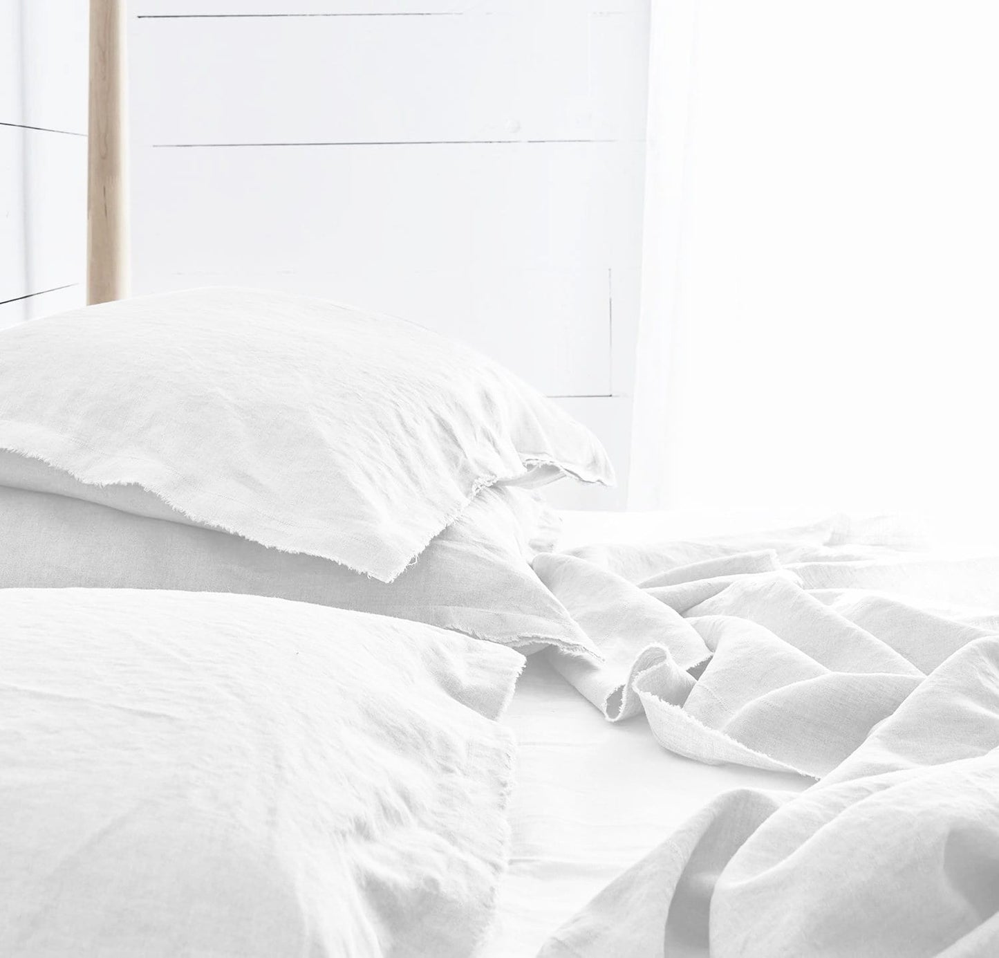 Raw Edged White - 100% Pure Linen | Linen Cotton Mix | 3 Piece Duvet Cover Set | 4 Piece Sheet Set | Handmade | Pre-washed | Soft-0