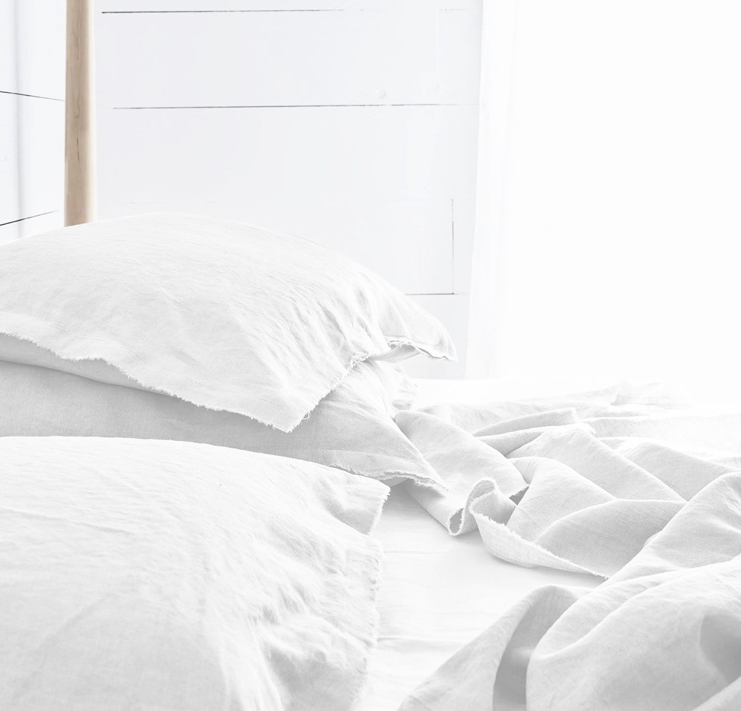 Raw Edged White - 100% Pure Linen | Linen Cotton Mix | 3 Piece Duvet Cover Set | 4 Piece Sheet Set | Handmade | Pre-washed | Soft-0