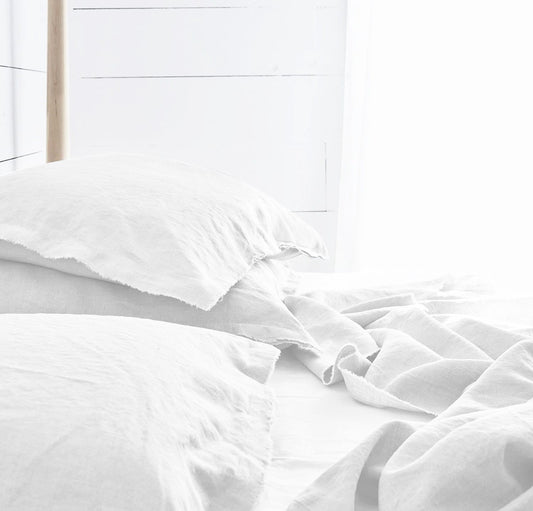 Raw Edged White - 100% Pure Linen | Linen Cotton Mix | 3 Piece Duvet Cover Set | 4 Piece Sheet Set | Handmade | Pre-washed | Soft-0